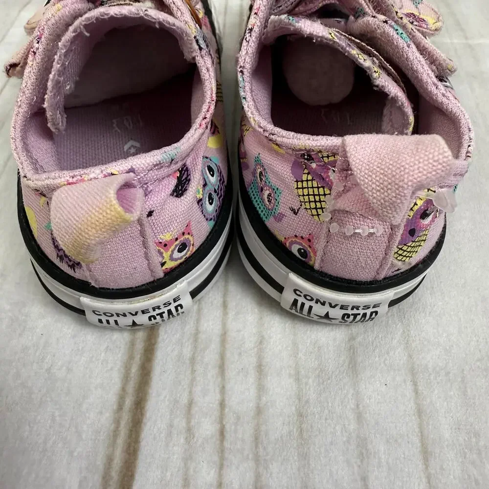 Kids Converse All Star Pink Owl Print‎ Velcro Sneakers Toddler Size 5